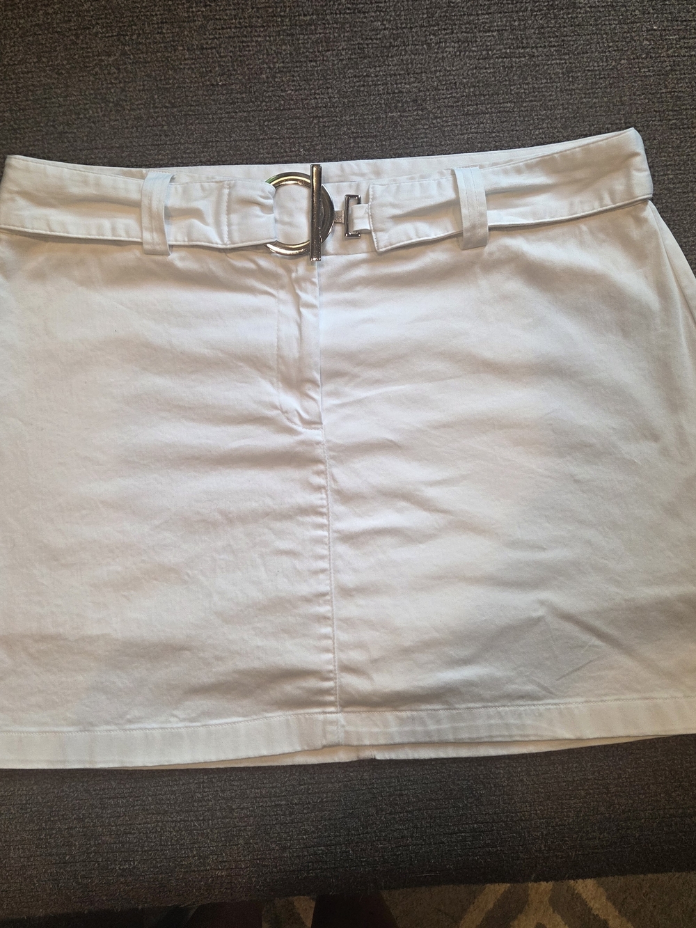 Studio White Mini Skirt with Silver-Tone Buckle